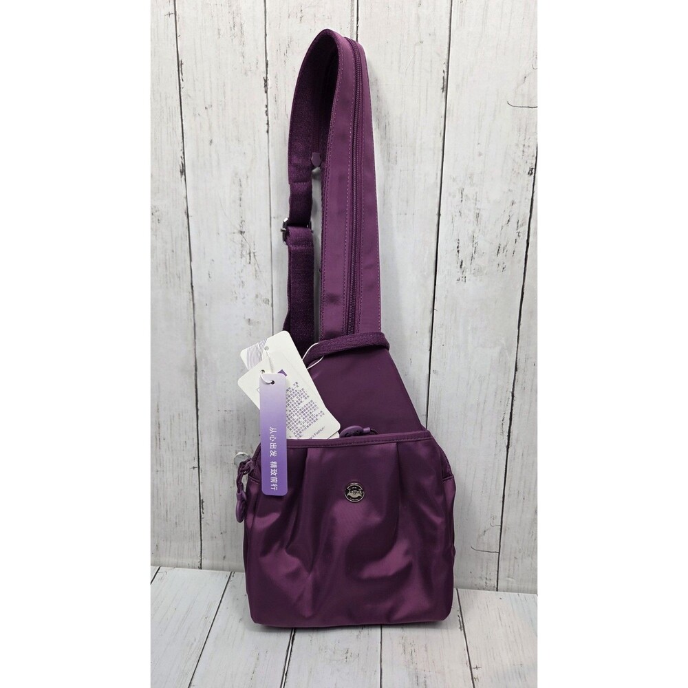 New Nylon Sling Crossbody Bag Travel Small Chest Backpack Purple NWT
